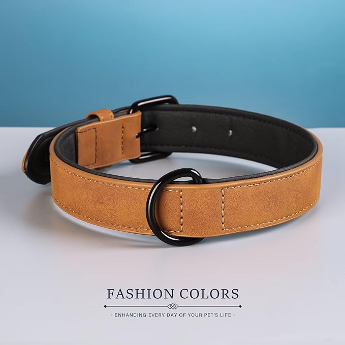 Didog Soft Padded PU Leather Dog Collar, Breathable and Adjustable Dog Collars for Small Dogs, Comfortable for Daily Walk, Light Brown, M Fit Neck 11-14"(10-20 lbs)