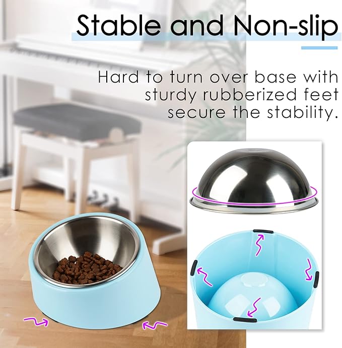 SuperDesign Mess Free 15° Slanted Bowl for Dogs and Cats, Tilted Angle Bulldog Bowl Dog Feeder, Non-Skid & Non-Spill, Easier to Reach Food M/1 Cup Blue