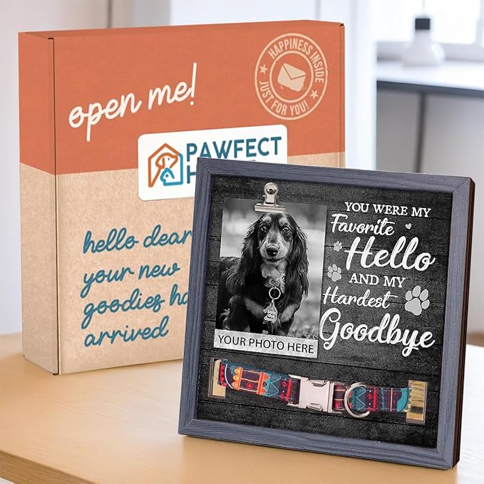 Pawfect House Pet Memorial Picture Frame With Photo Clip, Dog Memorial Gifts For Loss Of Dog, Pets Memorial Gifts For Dogs, 9x9 Inches Loss Sign With Collar Holder, Loss Of Pet Sympathy Gift Dogs