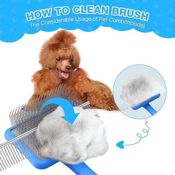 Large Slicker Brush for Dogs,Doodle Brush for Poodles, Goldendoodles, Labradoodle, Extra Long Pins for Detangling Matted Fur & Removing Tangle, Dog Grooming Kit with Wooden Handle. Blue