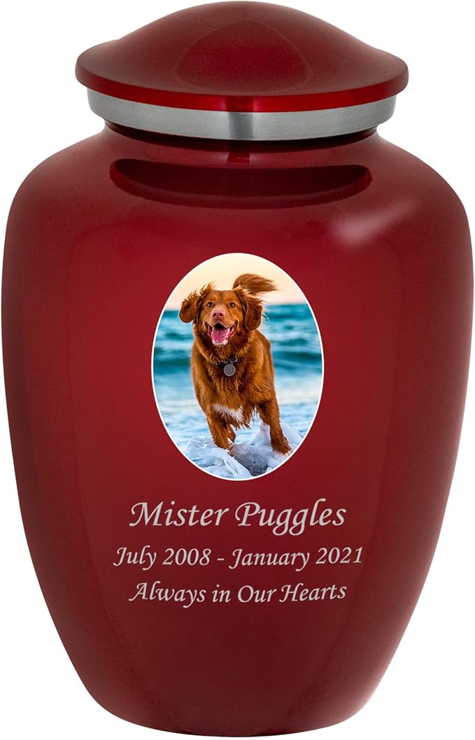 Homage Medium Custom Photo Pet Cremation Urn for Pet Ashes - Vase Style Pet Urn - 80 Cubic Inch Capacity - Personalization Included (Crimson)