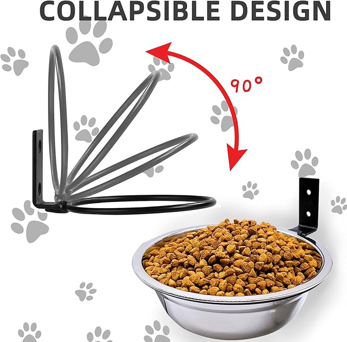Wall Mounted Dog Bowls-2 * 29 Oz, 304 Stainless-Steel Raised Adjustable Height Dog Food and Water Bowls, Elevated Pet Comfort Feeding Bowl for Medium Large Dogs Cats(Collapsible)
