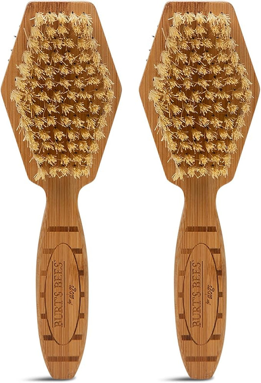 Burt's Bees for Pets Double Sided Pin & Hemp Bristle Dog Brush - Best All-Purpose Dog Brush to Reduce Shedding - For Long & Short Haired Large Dogs, Bamboo (Pack of 2)