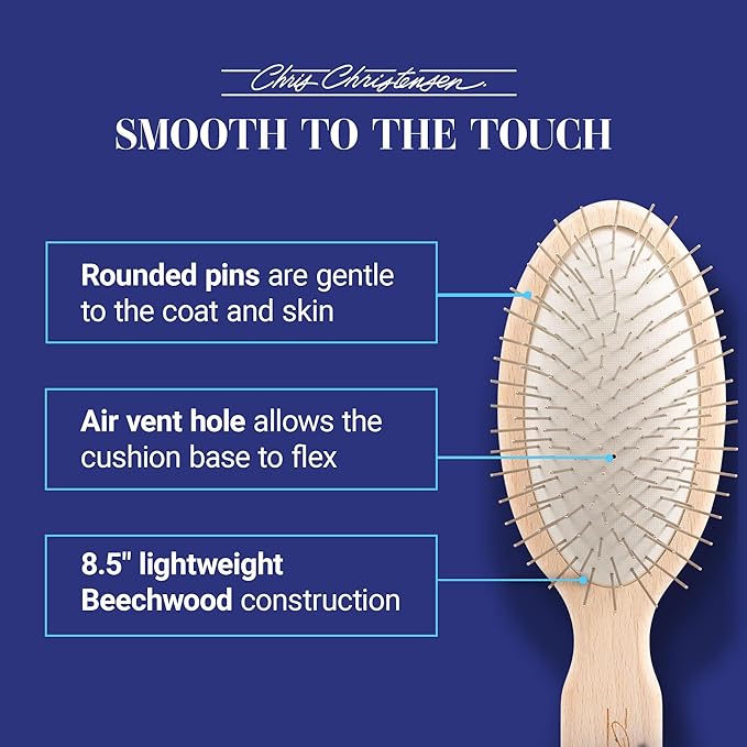 Chris Christensen Dog Brush, 27 mm Oval Pin Brush, Original Series, Groom Like a Professional, Stainless Steel Pins, Lightweight Beech Wood Body , Ground and Polished Tips