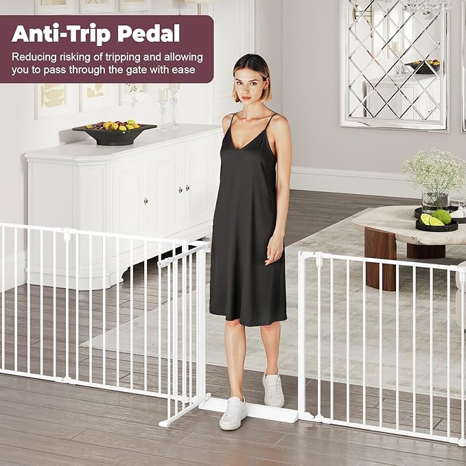 190" Extra Wide Baby Gate Playpen, Adjustable Baby Fence Play Yard, Long Dog Gates Indoor for Stair Doorway Fireplace, Large Child Gate for Toddler Kid Pet, Family Essentials Safty Gate, White