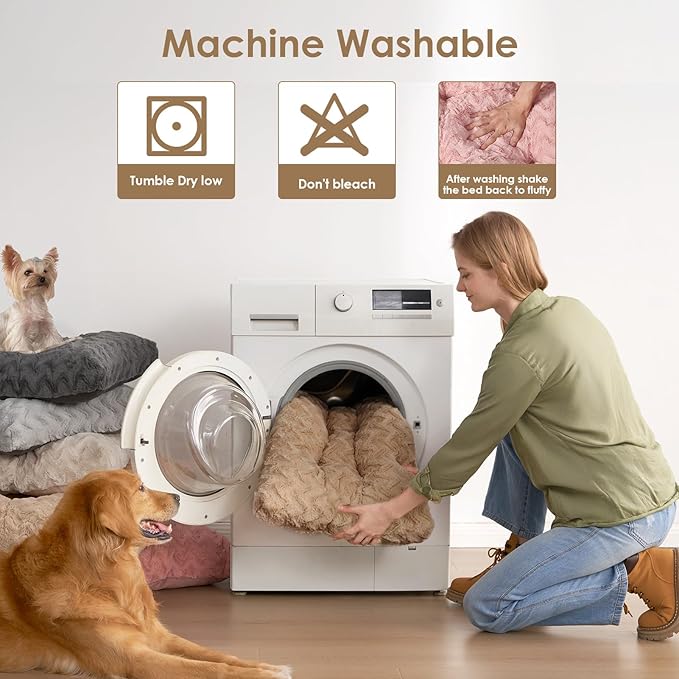 EHEYCIGA Washable XL Dog Bed for Crate 41x27 Inch, Reversible Kennel Pad for Extra Large Dogs Weight Up to 75 lbs, Plush and Comfy Pet Sleeping Mat, Camel