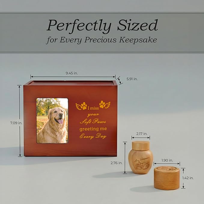 Seraphia - Pet urns for Dogs | 3-in-1| Urn for Dog Ashes Large | Pet Memorial with Photo Frame | Secure Lock | Plus a Small urn for Ashes and a Container for Hair | Dog Urn