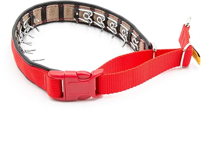 Hidden Prong with Snap – Adjustable Hidden Pinch Collar, Heavy Duty Chrome, 200 lb Clasp, Made in America (13, Red)