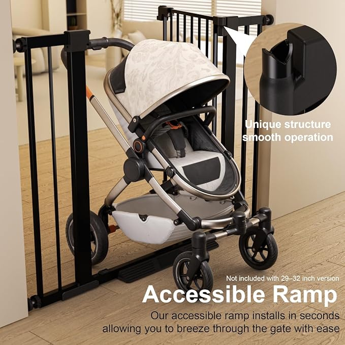 29-32 inches Metal Baby Gate for Stairs/Doorways, 30 inches Tall Pressure Mounted Pet Gates, Auto-Close Child Safety Gate, No Drilling Easy Walk-Through Dog Gate Indoor, Black