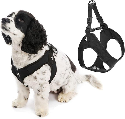 Gooby Escape Free Easy Fit Harness - Black, Medium - No Pull Step-in Patented Small Dog Harness with Quick Release Buckle - Perfect On the Go No Pull Harness for Small Dogs or Medium Dog Harness