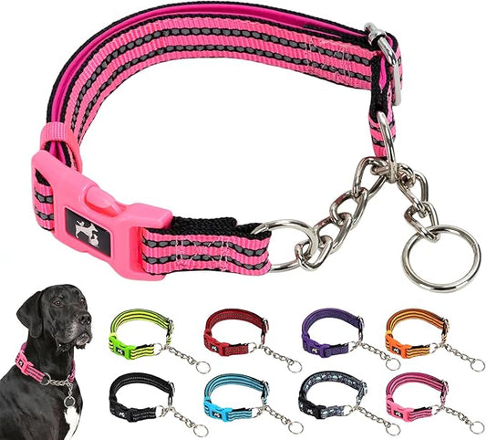 MAOWUWUJOA Martingale Collar for Dogs Reflective Nylon Dog Collar with Quick Release Buckle Adjustable Training No Slip Dog Collars(Pink,XL)