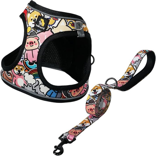 BELLA & PAL Step in Vest Harness for Small and Medium Dogs, No Pull Small Dog Harness with Leash Set, Comfortable Air Mesh Dog Vest Harness with Reflective Strip (Cuddle Club, S)