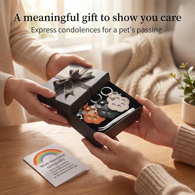 Dog Memorial Gifts for Loss of Dog – 6 PCS Pet Keepsake Keychain Set with Fur Capsule, Engraved Quotes & Gift Box – Sympathy Gift for Pet Loss, In Memory of a Beloved Pet