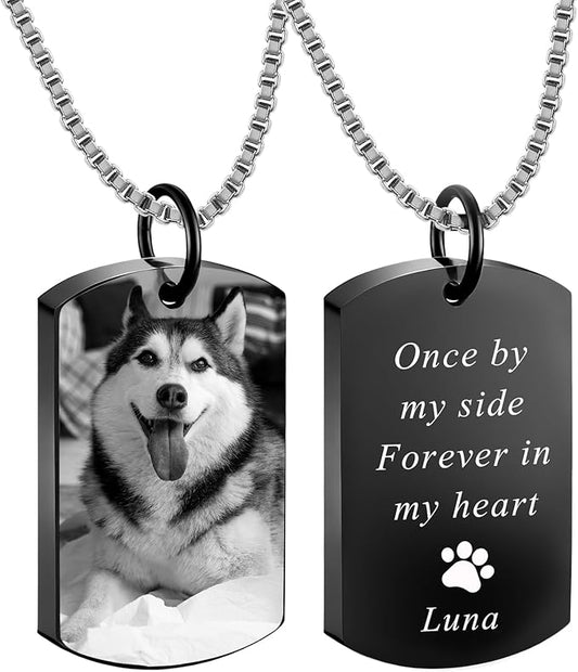 QYH Personalized Pet Urn Cremation Necklace for Ashes – Custom Keepsake Necklace with Photo and Text, Memorial for Dog Loss (Black)