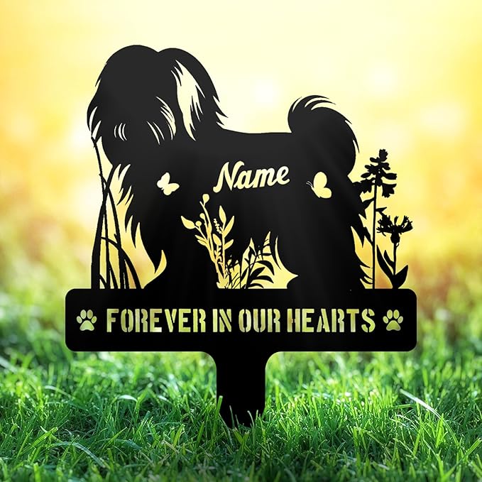 Custom Shih Tzu Lion Dog Memorial Stake, Personalized Dog Grave Marker, Metal Pet Tombstone, Outdoor Sympathy Sign for Garden Yard Decor, Pet Loss Gift