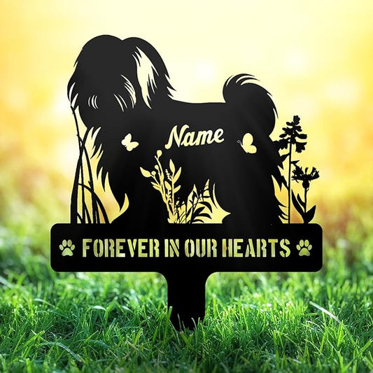 Custom Shih Tzu Lion Dog Memorial Stake, Personalized Dog Grave Marker, Metal Pet Tombstone, Outdoor Sympathy Sign for Garden Yard Decor, Pet Loss Gift