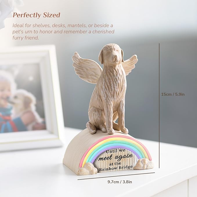 Loss of Dog Sympathy Gift: Hand-Painted Rainbow Bridge Pet Memorial Figurine Gifts for Dog Mom Lover - Healing Decor Until We Meet Again