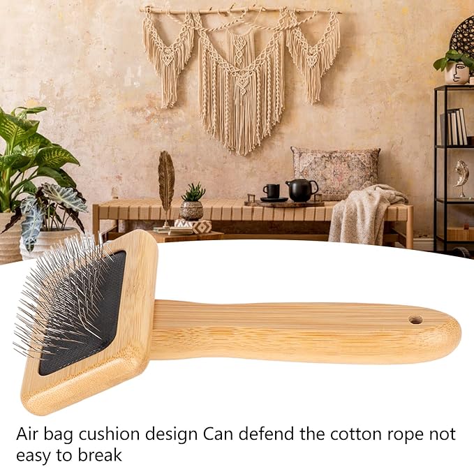 Macrame Slicker Comb with Hole Cushion Finely Polished Bamboo Cleaning Slicker Brush for Pet Tapestry Work Fast and Save Time (Small Size 7.9 X 11.8in)