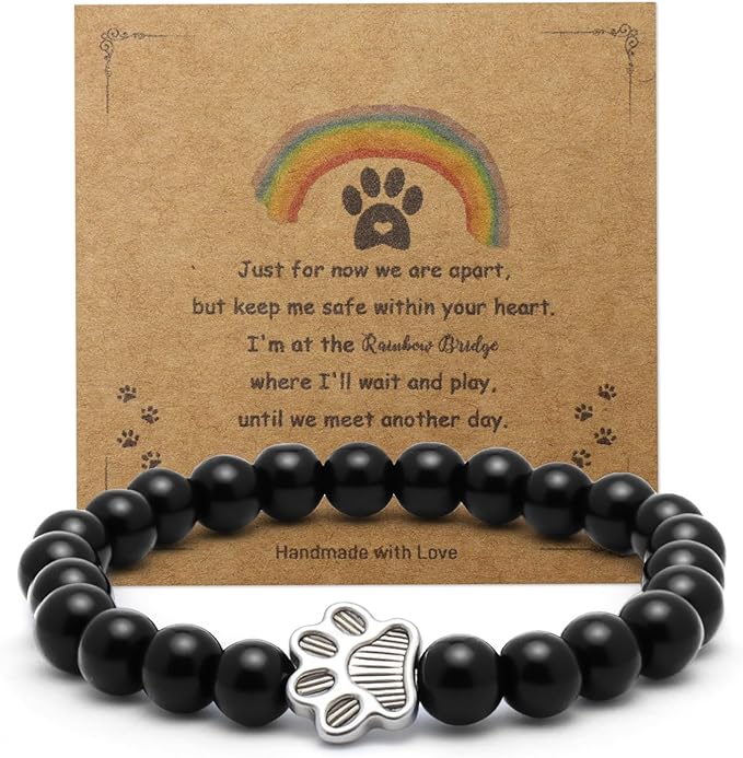Dog Memorial Bracelet – Adjustable Pet Keepsake with Paw & Heart Charm, Sympathy & Remembrance Gift for Dog Loss, Cat & Pet Bereavement, Glossy