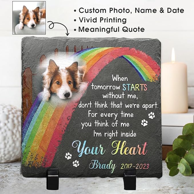 Rainbow Bridge Pet Memorial Gifts - Dog Bereavement Gifts - Square Shaped Dog Memorial Gifts for Loss of Dog Sympathy Gift - Cat, Dog Memorial Stone