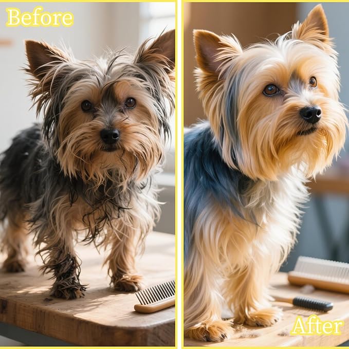 Comma-Shaped Small Dog Brush and Cleaning Comb, Fit for Yorkie, Shih Tzu, Maltese Maltipoo Pomeranian - Gentle Soft Bristles for Effortless Pet Hair Removal, Puppy Essentials (Yellow)