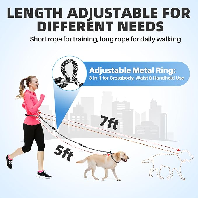 SlowTon Slip Lead for Dogs - Hands Free No Tangle Adjustable 5-7 FT 1/2” Rope, Heavy Duty Nylon Leash for Large Medium Dogs that Pull, No Pull Training Slip Leashes, 20-120lb, Black