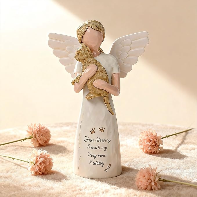 Cat Memorial Gifts for Loss of Pet, Waterproof Resin Angel Holding Cat Figurine, Pet Memorial Statue Sympathy Bereavement Gifts for Grieving Owners & Animal Lovers