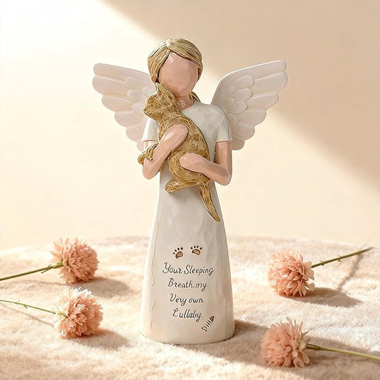 Cat Memorial Gifts for Loss of Pet, Waterproof Resin Angel Holding Cat Figurine, Pet Memorial Statue Sympathy Bereavement Gifts for Grieving Owners & Animal Lovers