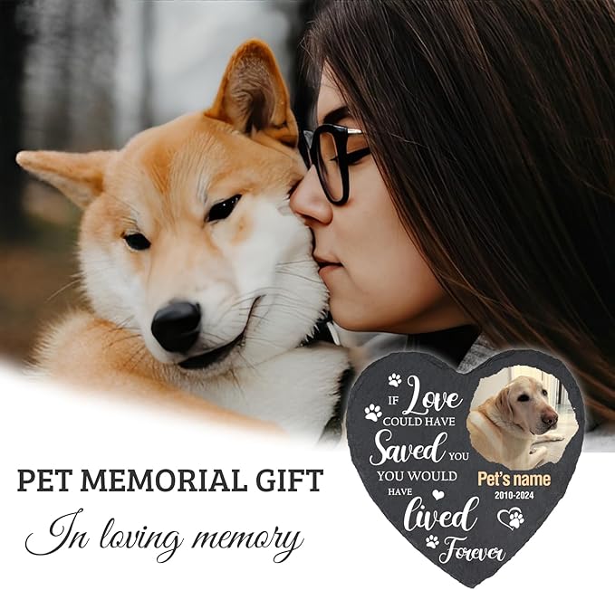 Cowcute Personalized Pets Memorial Stones with Photo and Name, Customized Dog Memorial Gifts for Loss of Dog, Loss of Cat Sympathy Gift, Dog Passing Away Gifts, Dog Bereavement Gifts
