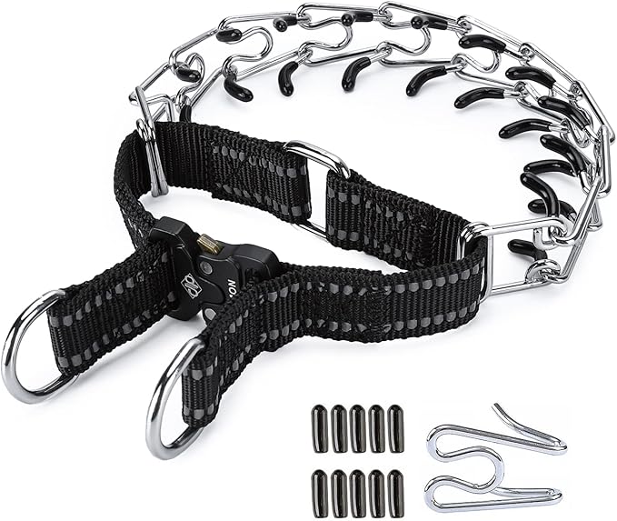 Pinch Collar for Dogs Adjustable Dog Training Collar with Comfortable Rubber Tip and Quick Release Buckle for Small Medium Large Dogs (Medium, Black)