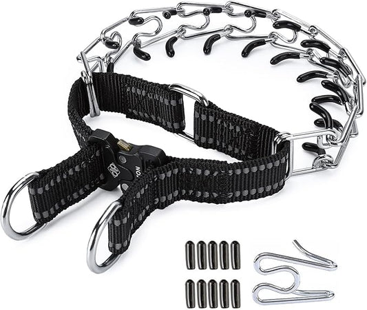 Pinch Collar for Dogs Adjustable Dog Training Collar with Comfortable Rubber Tip and Quick Release Buckle for Small Medium Large Dogs (Medium, Black)