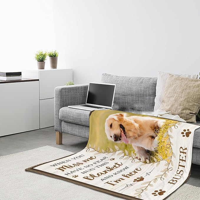 Ship Next Day,Personalized Dog Memorial Blanket with Photo:Made in USA,Custom Pet Memorial Gifts for Loss of Dog,Cat,Pet,Sympathy Bereavement for Loss of Pet