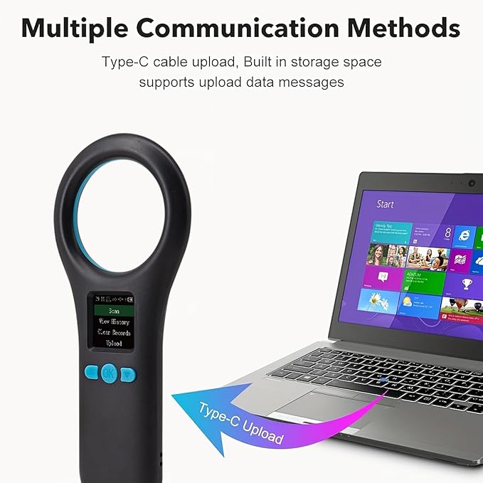 Pet Microchip Scanner, 134.2KHz/125KHz Animal Chip Reader Rechargeable Reader with 500 Data Storage, EMID/FDX-B/ISO1784/85 Pet ID Scanner for Dog/Cat/Pig/Animal (Black)