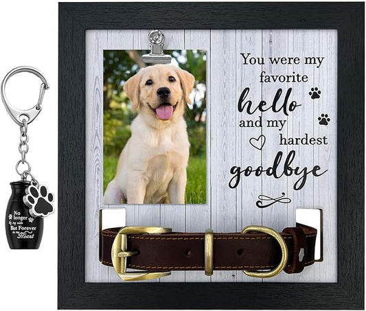 Dog Frames for Pictures Memorial, Personalized Pet Picture Frame Memorial Gifts for Loss of Dogs, Pet Collar Frame with A Pet Dog Urns Keychain