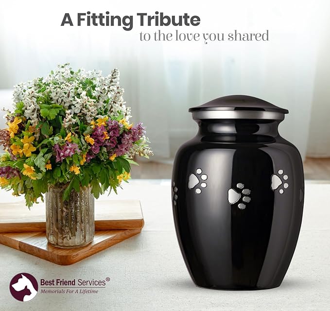 Ottillie Paws Legacy Series Pet Urn for Dogs, Handmade Aluminum Memorial Cremation Urn (X-Large - Pets up to 170 lbs, Ebony, Horizontal Pewter Paws, XL - Pets up to)