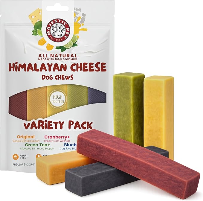 Majestic Pet Himalayan All-Natural Cheese Dog Chews - Long Lasting Dental Chew for Dogs - Healthy Pet Treats with Beneficial Ingredients (Variety Pack, Regular, 5 Pack)