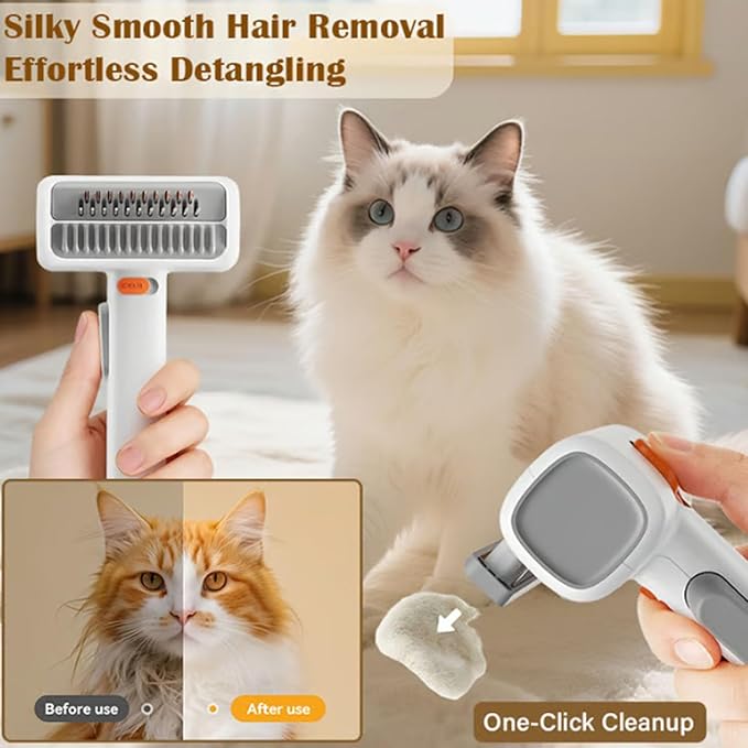2-in-1 Pet Self-Detangling & Grooming Comb - Cats & Dog Dematting Brush & Undercoat Rake, Gentle Undercoat Rake & Brush for Long or Short Hair, Removes Mats, Tangles & Loose Fur, Ultimate Care (1Pcs)