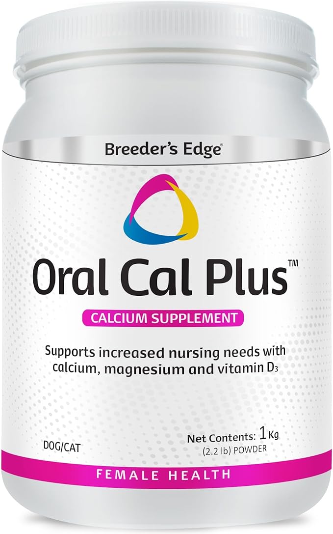 Breeder’s Edge Oral Cal Plus Powder, Calcium & Vitamin D₃ Whelping Supplement for Nursing Dogs and Cats, Supports Healthy Bones, Teeth & Lactation, 1kg