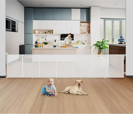 200 Inch Reinforced Retractable Baby Gates Extra Wide, Uamector Mesh Baby Gate or Dog Gate,Toddler Pet Retractable Gate Adjustable Length for Large Openings Stairs Doorways Hallway Indoor Outdoor