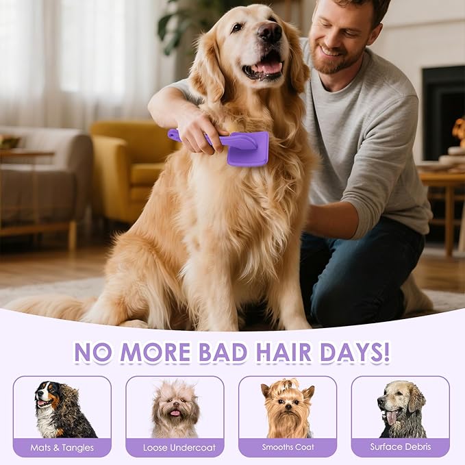 Large Slicker Brush for Dogs,Doodle Brush for Poodles, Goldendoodles, Labradoodle, Extra Long Pins for Detangling Matted Fur & Removing Tangle, Dog Grooming Kit with Wooden Handle. Purple