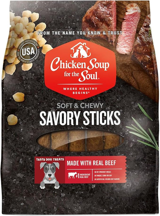 Chicken Soup for The Soul All Natural Premium Savory Sticks Soft & Chewy Dog Treats, Real Beef First Ingredient, No by-Products, Artificial Colors, Flavors or Preservatives, Beef, 32oz