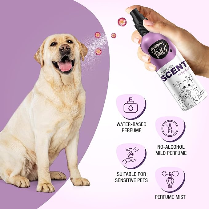 Wagging Tails Fur Breeze Scent Spray|Alcohol-Free Deodorizer for Dogs & Cats|Long-Lasting Natural Aloe Vera Fragrance|Odor Eliminator & Coat Freshener|200ml(6.76 fl oz)