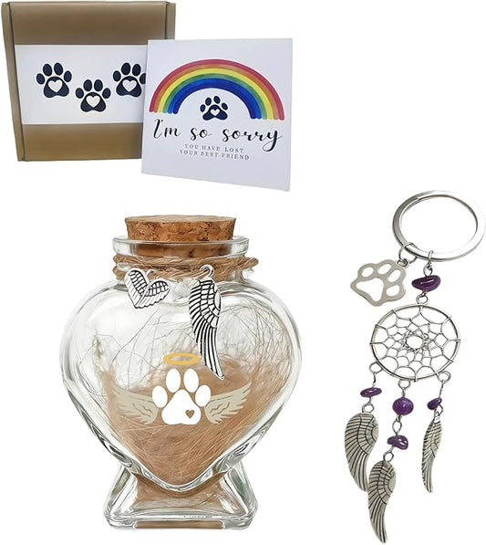 Loss of Dog Cat Pet Sympathy Gift, Memorial Bottle for Pet Hair, Pet Fur Keepsake, Memorial Urn, Pet Memorial Dream Catcher Keychain and Dog Hair Keepsake, Dog Memory Memorial Keepsake (Dreamcatcher)