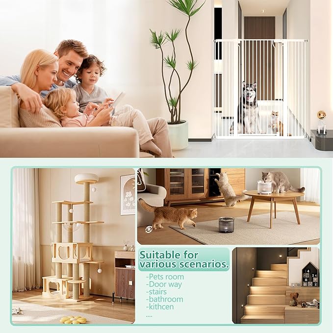51" Extra Tall Cat Gate 30"-49.27" Wide, Auto Close, Pressure Mounted, for Cats & Small Dogs, Hallway, Stairs, Kitchen, Not Baby Gate,White