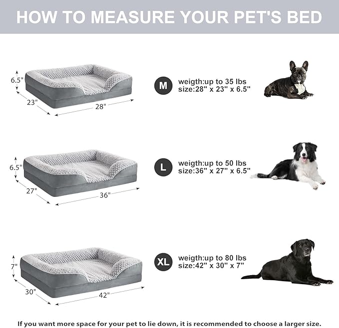 Orthopedic Dog Beds for Large Dogs,42x30 Inch Extra Large Dog Bed, Egg Crate Foam Bed for Large Dogs, Big Pet Bed with Washable Removable Waterproof Pillow Cover and Anti-Slip Bottom, Grey