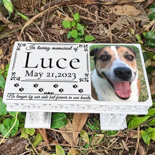 Personalized Memorial Bench for Pet Human, Custom Pet Memorial Stone with Colorful Photo, Pet Grave Marker Dog Headstone Cat Tombstone, Loss of Pet Gifts, Memorial Garden Plaque