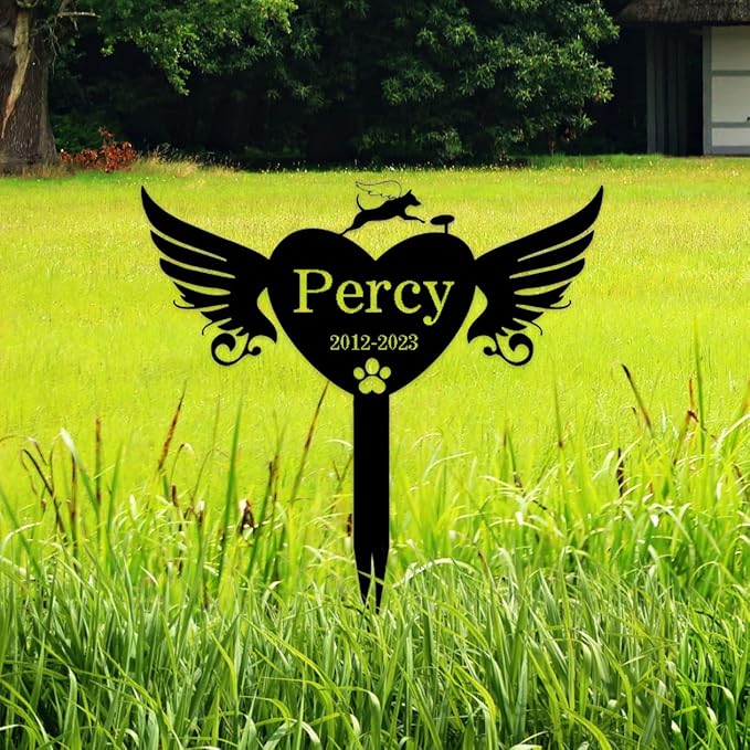 Personalized Dog Memorial Garden Stake, Custom Dog Memorial Grave Marker Pet Garden Stake, Heart with Wings Dog Memorial Grave Marker, Dog Memorial Yard Stake Pet Plaque Stake