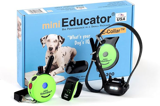 E-Collar – Educator ET-300-1/2 Mile Waterproof Remote Dog Training Collar Includes Premium Finger Clicker Trainer, 100 Programmable Levels + Vibration + Light + Sound, Green