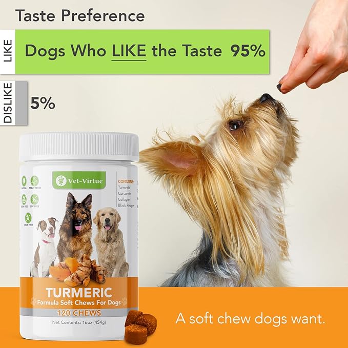 Turmeric for Dogs Anti Inflammatory Pain Relief | Organic Curcumin Dog Supplement with Collagen & Bioprene, Anti Inflammatory for Dogs, Supports Hips, Joints & Mobility | 120 Count
