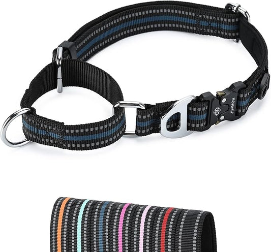 Martingale Dog Collar Reflective Nylon Soft Cushion with Alloy Buckle Dog Collar Martingale Small Medium and Large Dogs (Small, Dark Blue)